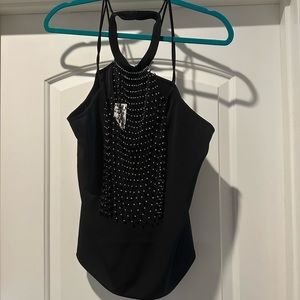 NWT Express black spaghetti tank with high neck and rhinestone detail